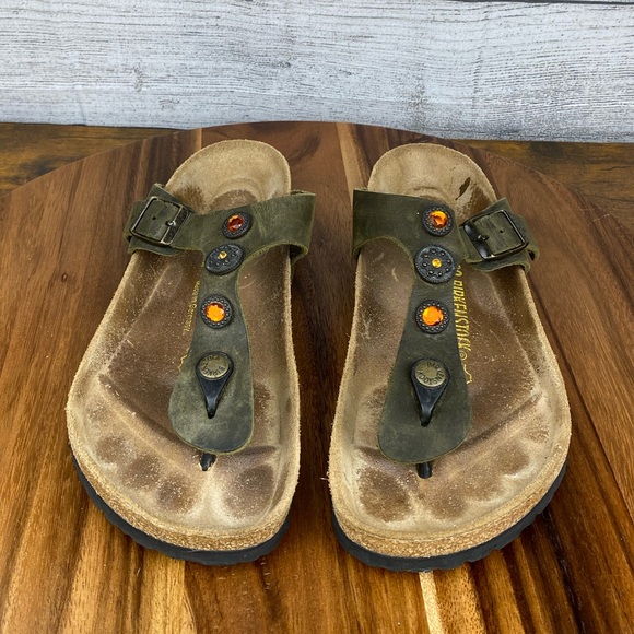 Birkenstock Gizeh Olive Green Jewel Thong Sandal Women’s Size 8 EU 39 - Picture 8 of 12
